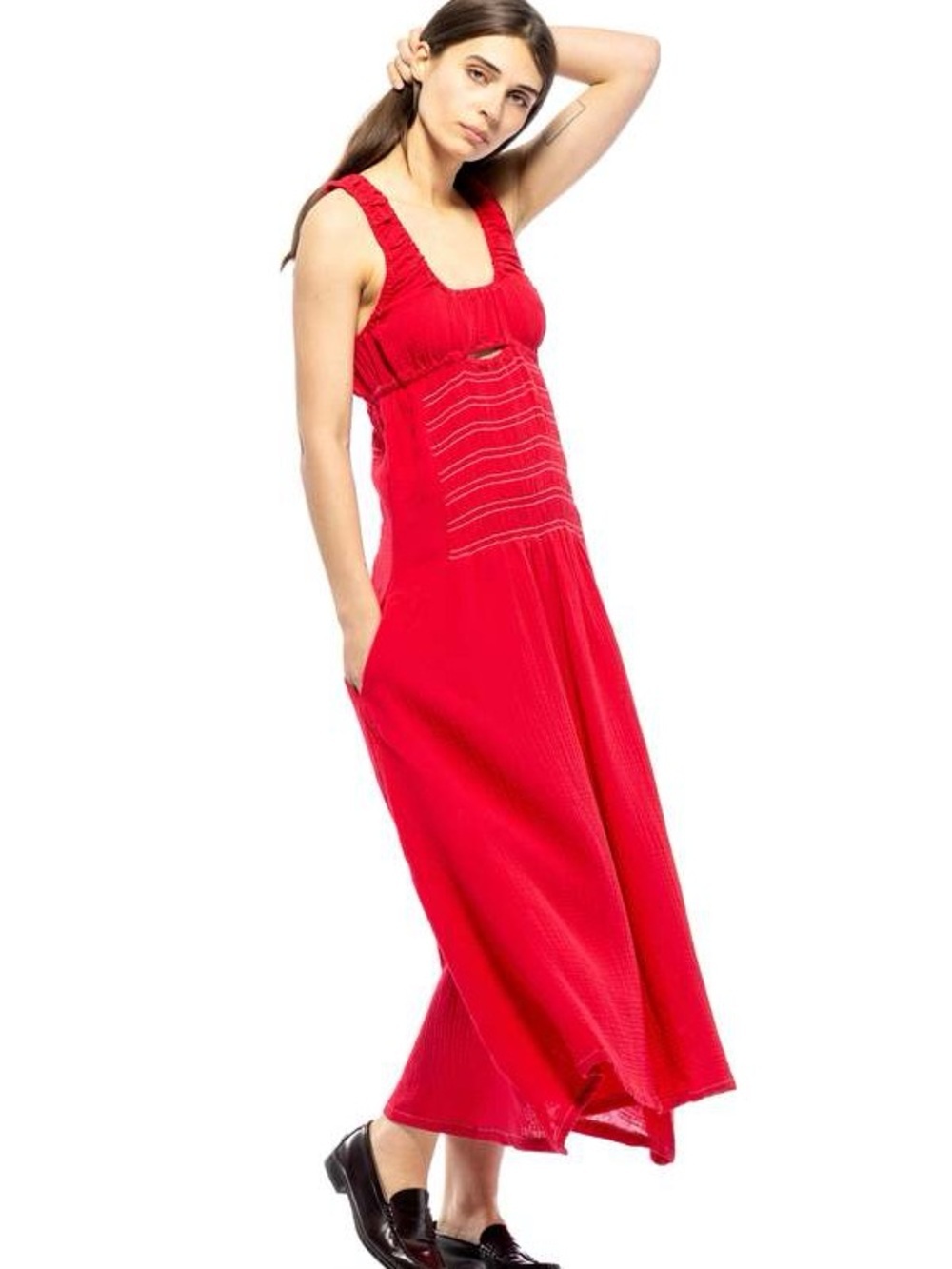 TOIT VOLANT/ Smocked Dress/ Red/ size M/L / NWT $235- ptp-stretch upto 21”